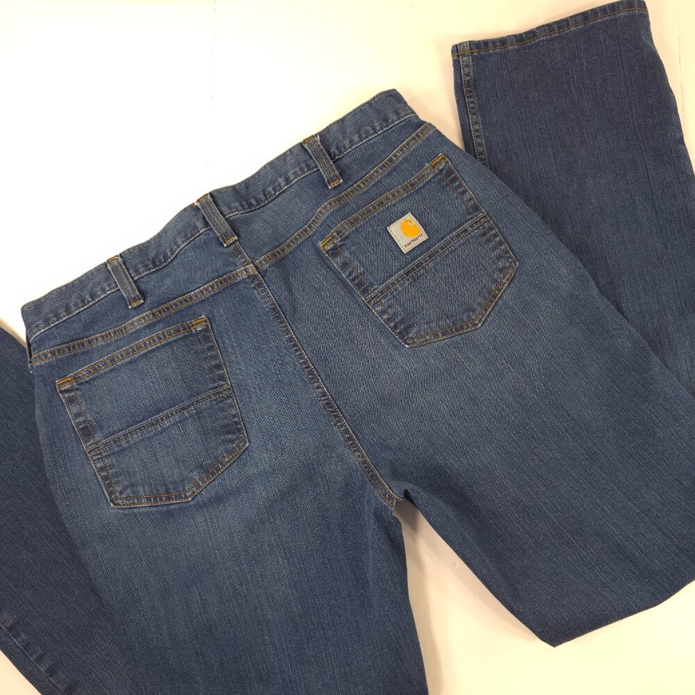 CARHARTT RUGGED FLEX RELAXED FIT JEANS MENS SIZE 38X34 STRAIGHT LEG ZIP FLY FLAW